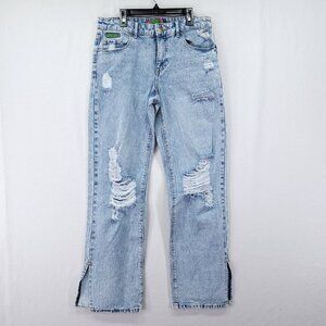 Empyre Womens 2 Blue Wide-Leg Baggy Distress Jeans